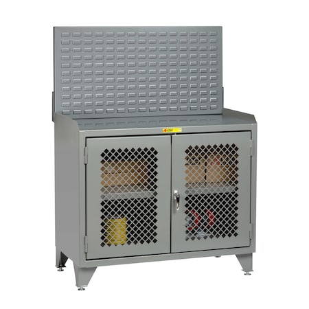 Little Giant Counter Height Bench Cabinet, 36"W, Perf Doors, Steel Top, Louvered MBP3LL2D-2436LP